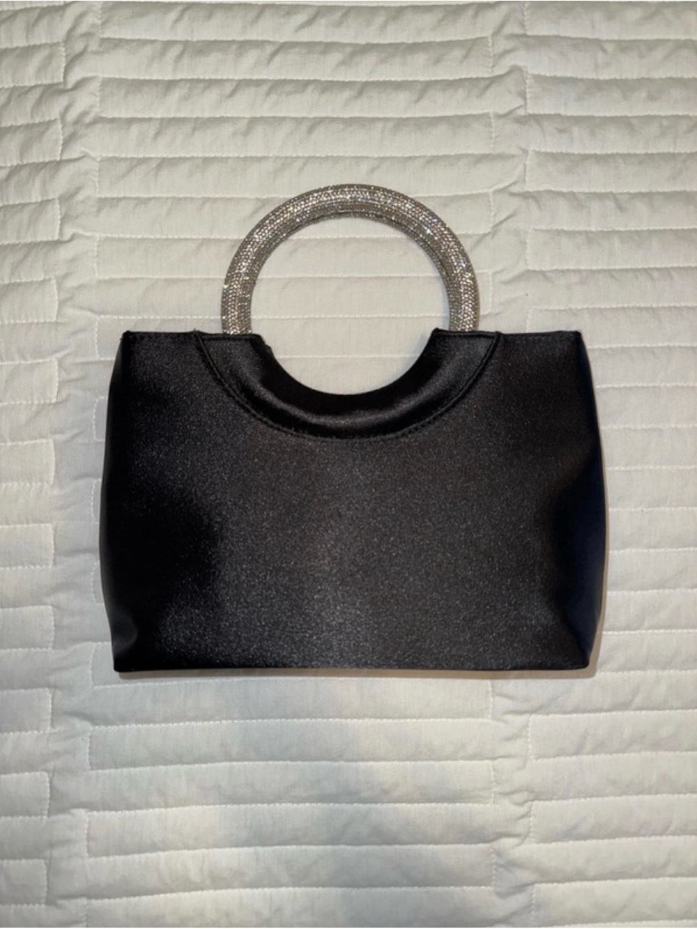 Black Evening Tote with Crystal Circle Handle